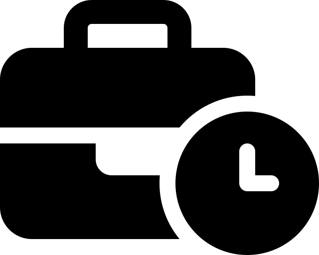 Black briefcase icon with a clock next to it