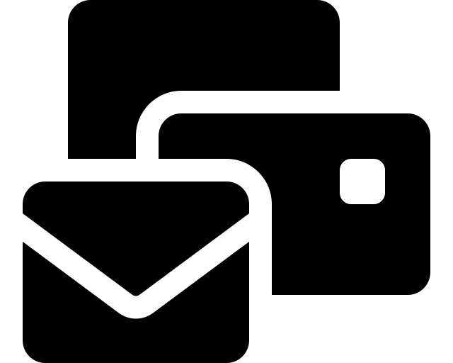 Black icon of three envelopes
