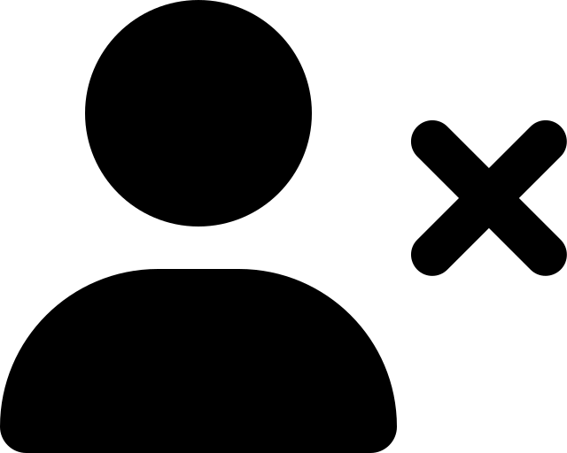 Black icon of a person from the shoulders up next to an X